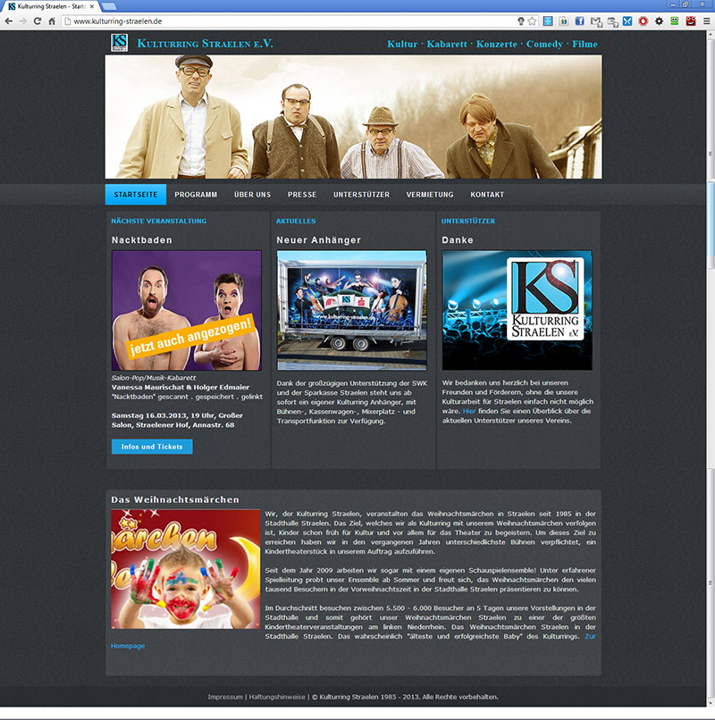 Homepage und Screenshot des Kulturrings Straelen